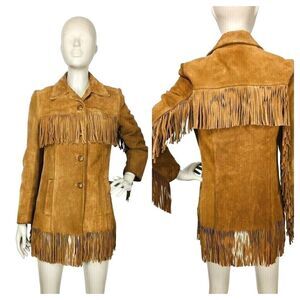 Vintage 60s Western Boho Suede Fringe Rodeo Cowboy Core Lesco Leathers Coat S/M